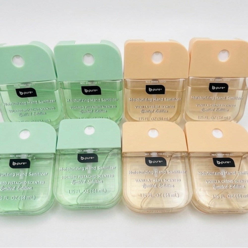 4 vanilla crème and 4 sugared pistachio hand sanitizer